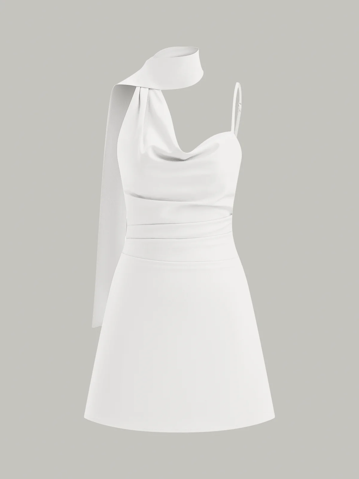 Cowl Neck Mini Dress with Asymmetric Sash Detail - Image 7