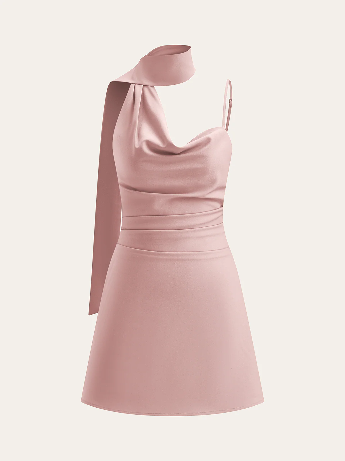 Cowl Neck Mini Dress with Asymmetric Sash Detail - Image 9