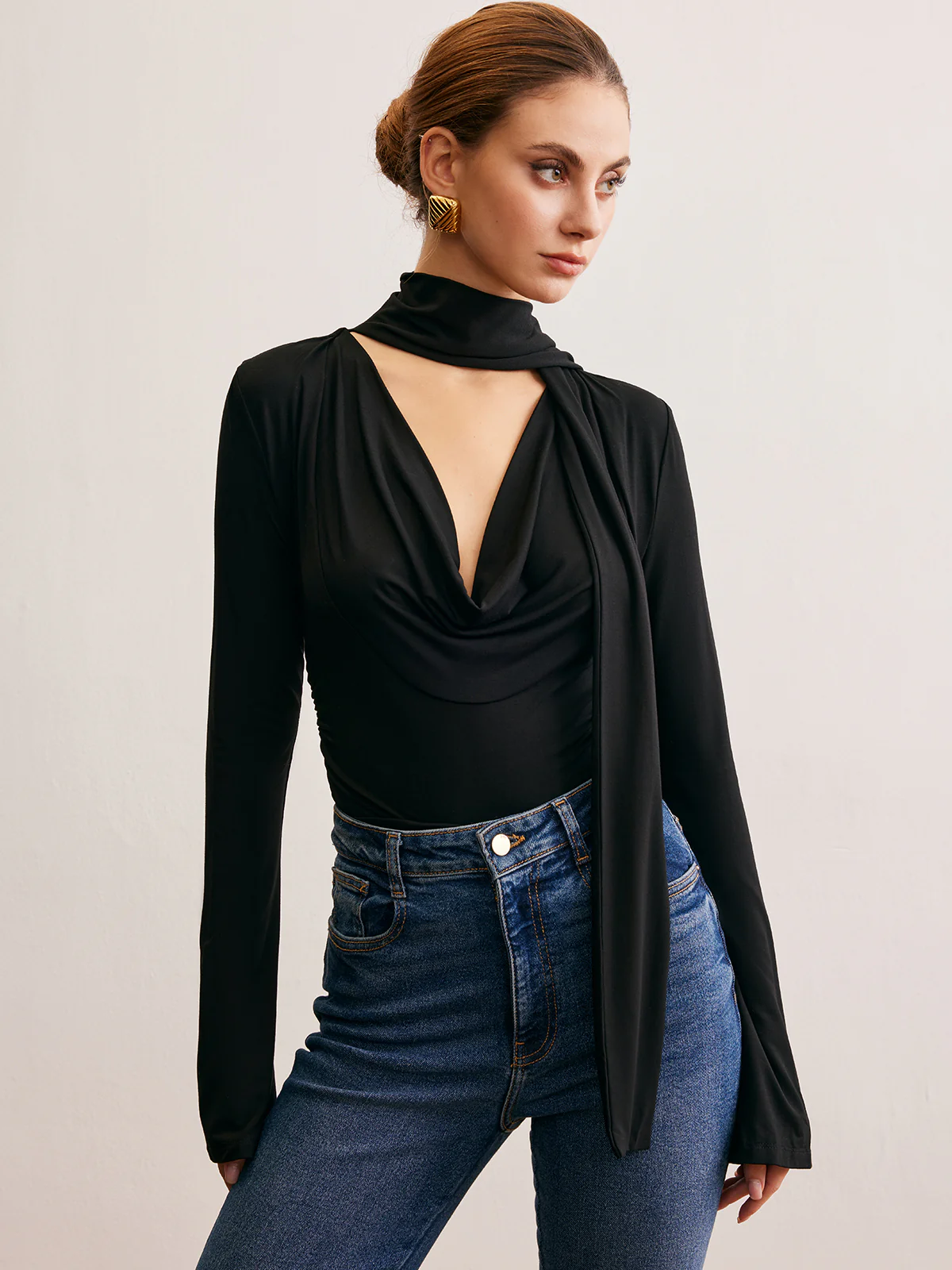 Cowl Neck Ribbon T-Shirt - Image 5