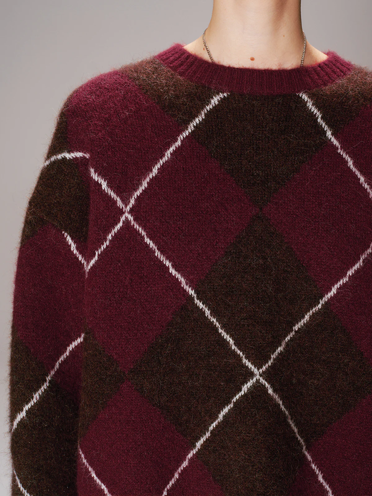 Crew Neck Argyle Wool-Blend Sweater - Image 5