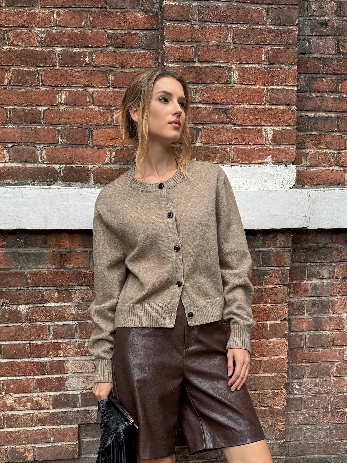 Crew Neck Button-Front Knit Cardigan - Image 4