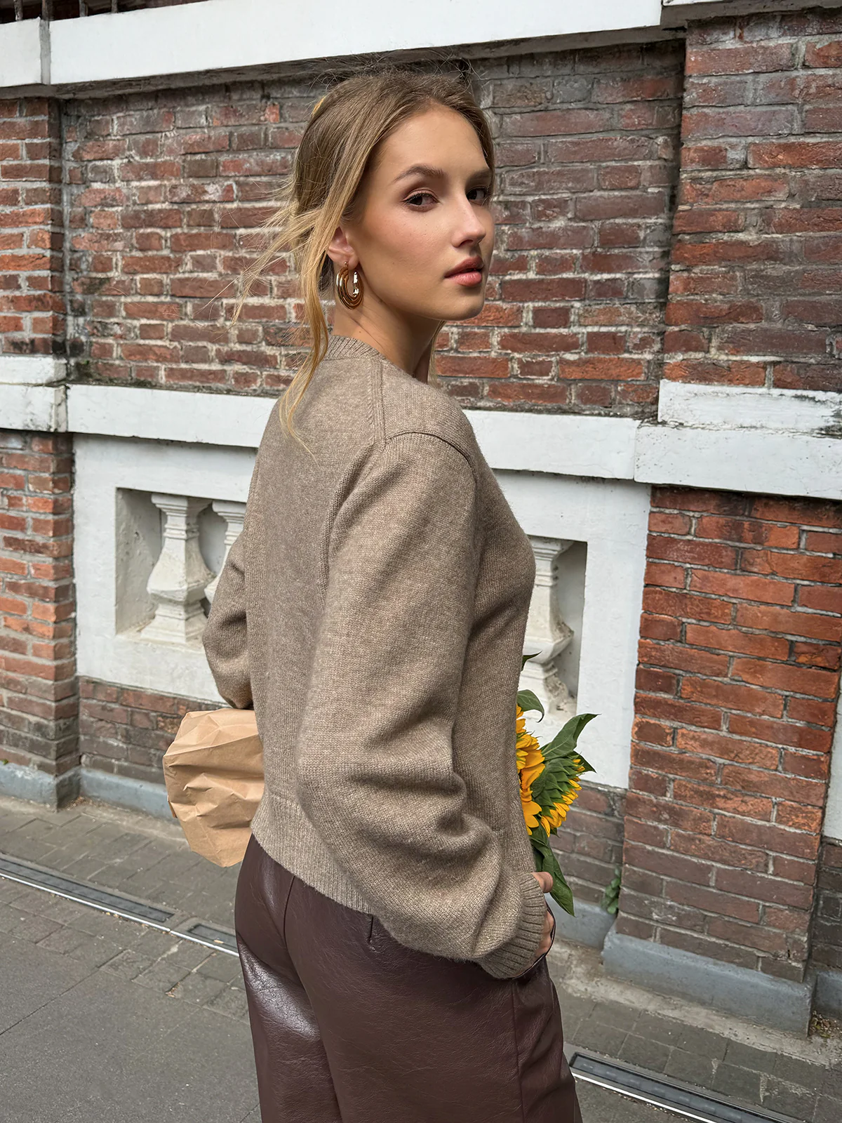 Crew Neck Button-Front Knit Cardigan - Image 6