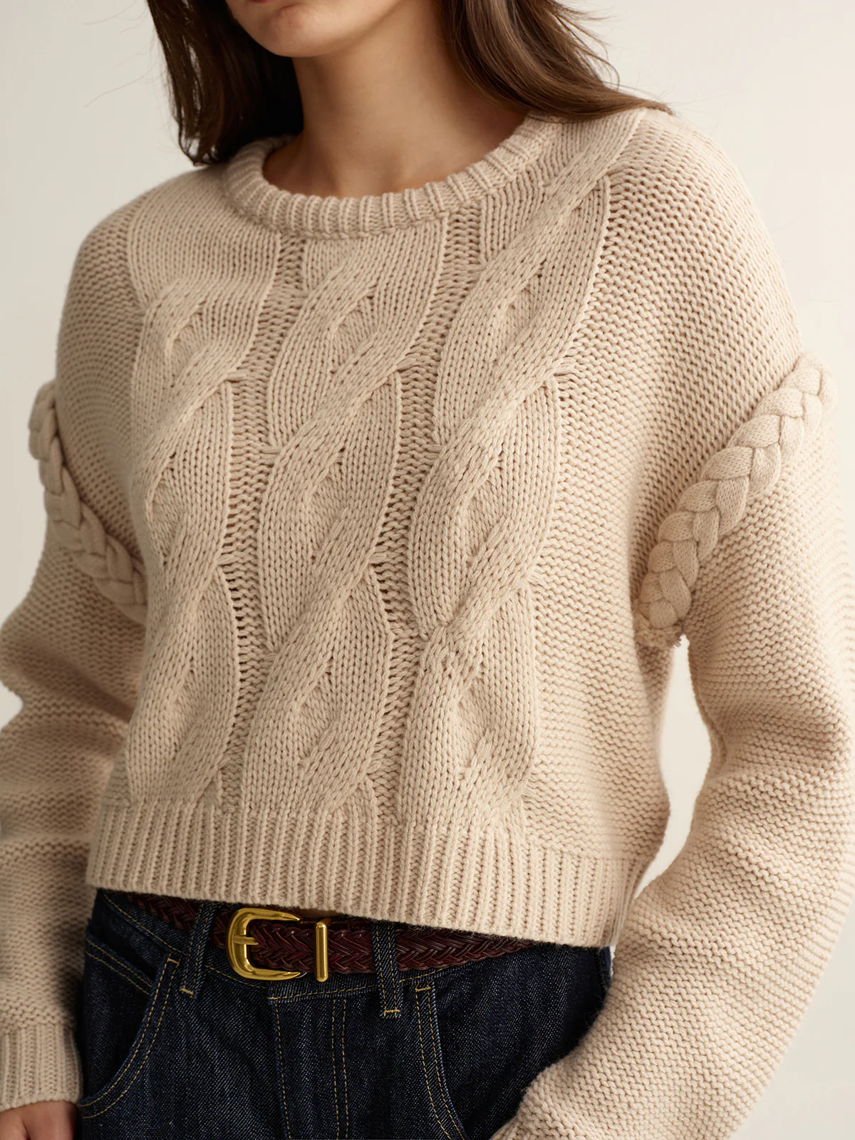 Crew Neck Cable Knit Sweater - Image 2