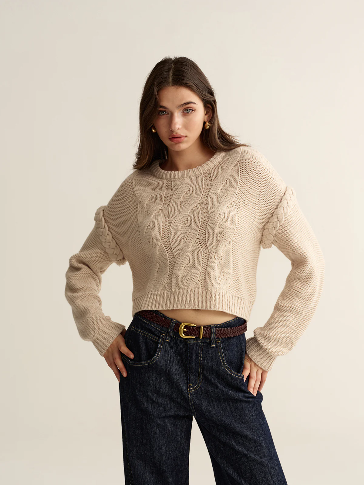 Crew Neck Cable Knit Sweater - Image 4