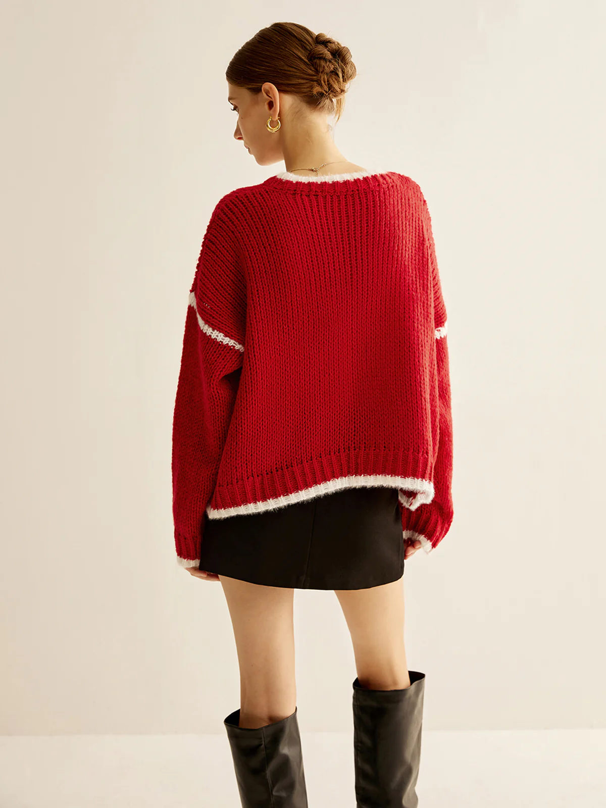 Crew Neck Contrast Binding Sweater - Image 6