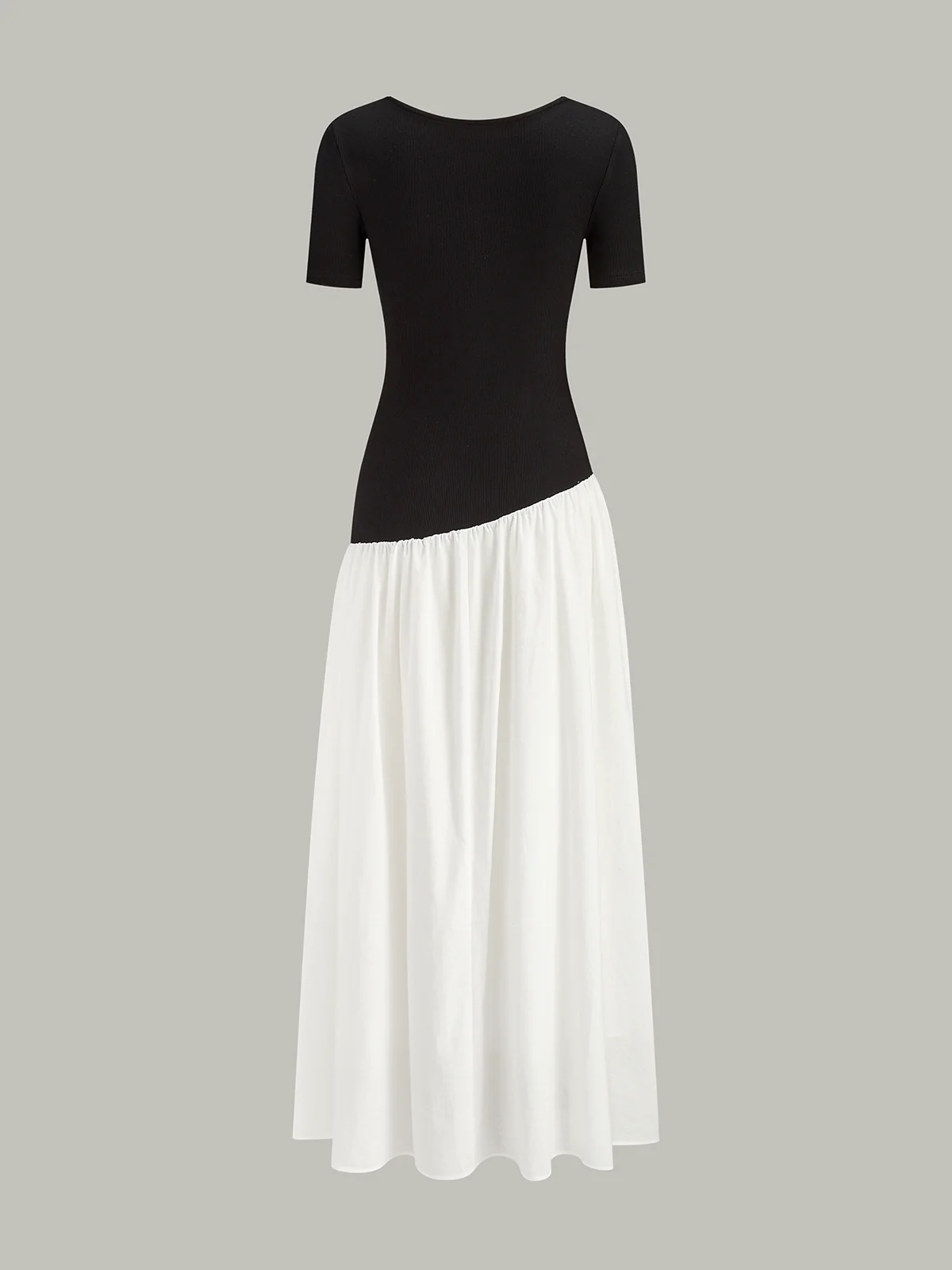 Crew Neck Contrast-Paneled Asymmetric Maxi Dress - Image 2