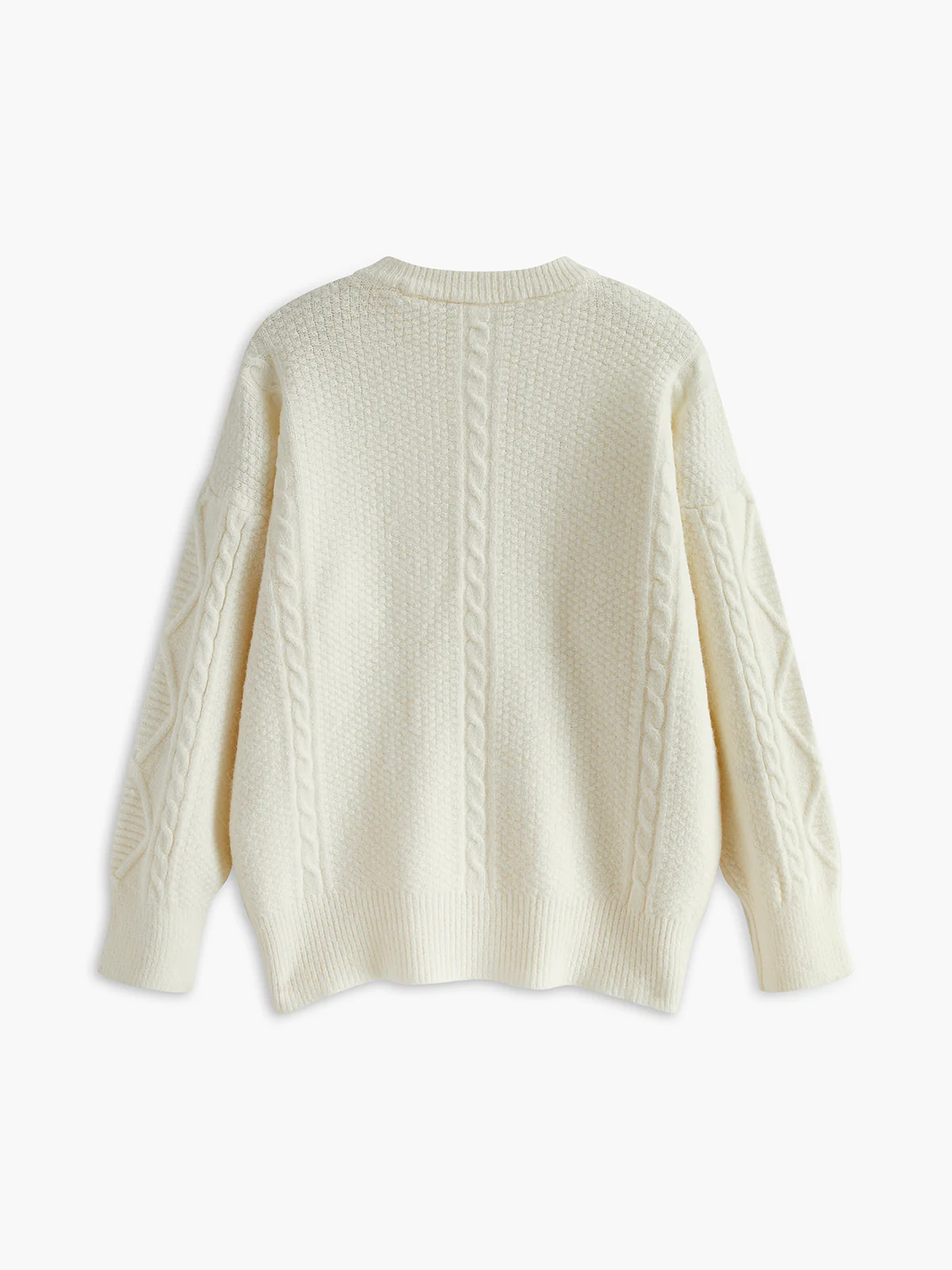 Crew Neck Plain Cable Sweater - Image 2