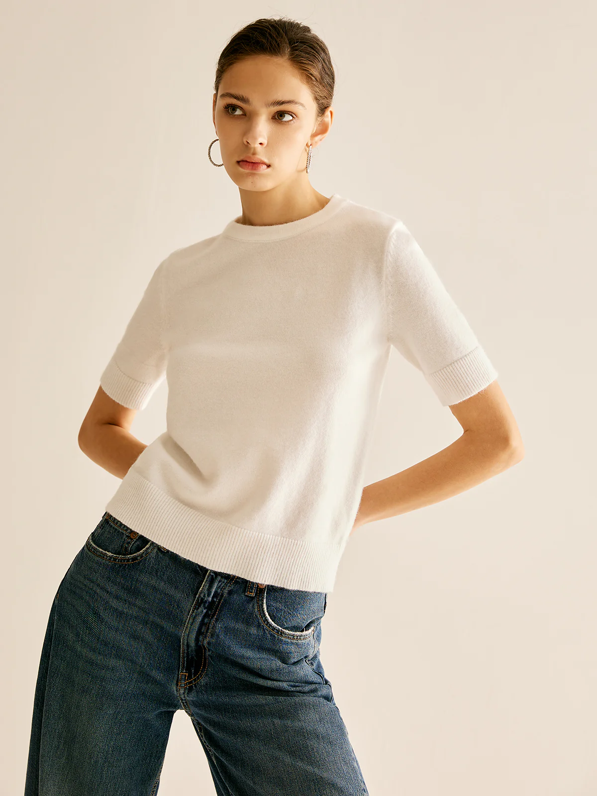 Crew Neck Plain Knit Top - Image 4