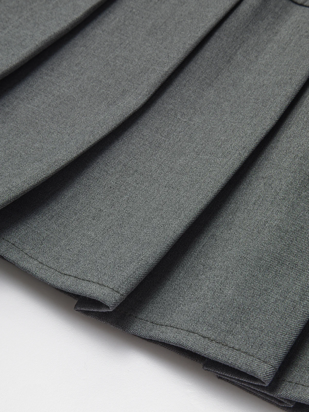Crew Neck Pleated Zipper Plain Dress - Image 4