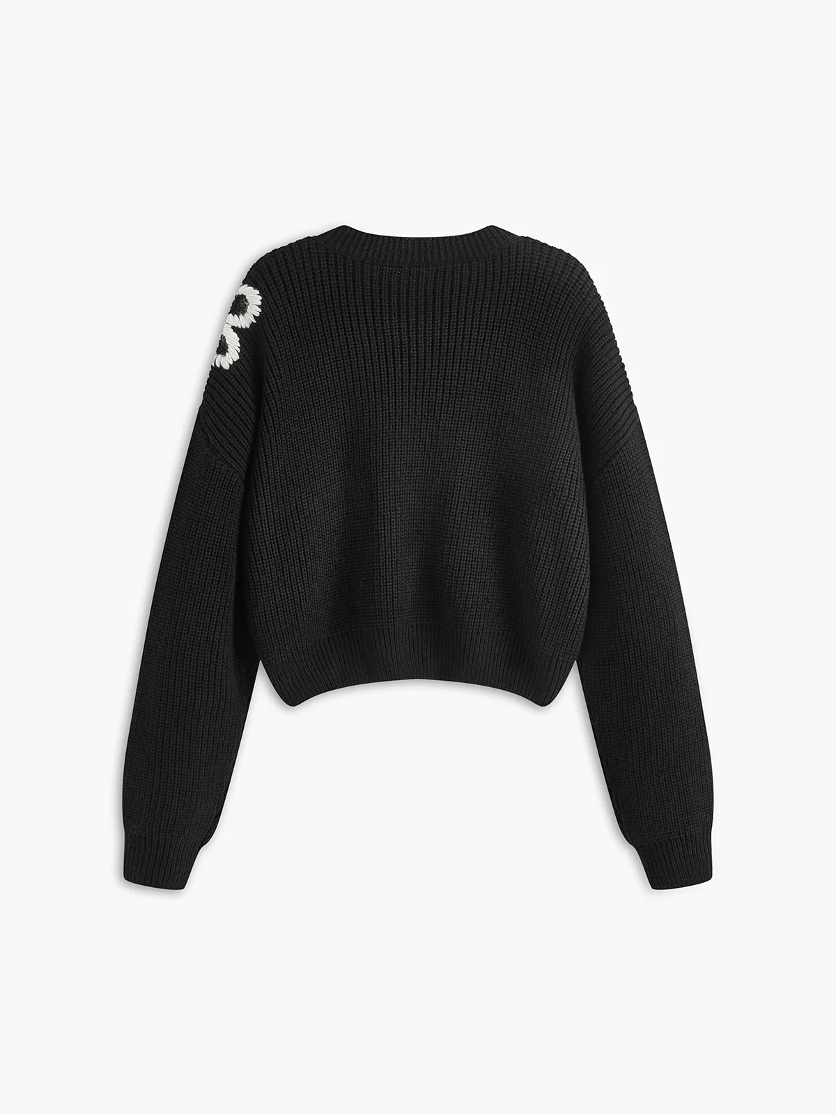 Crew Neck Ribbed Floral Knit Top - Image 2