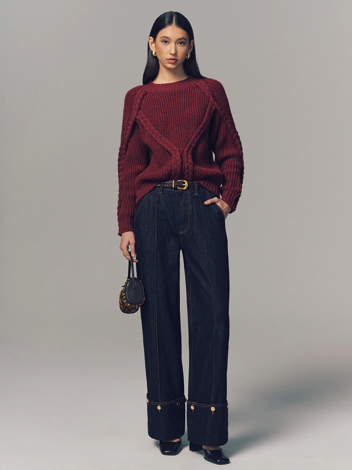 Crew Neck Twisted Cable-Knit Sweater - Image 2