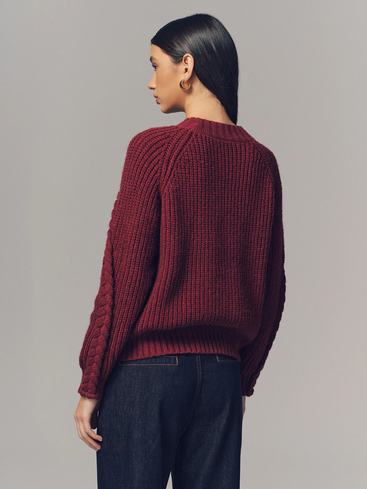 Crew Neck Twisted Cable-Knit Sweater - Image 6