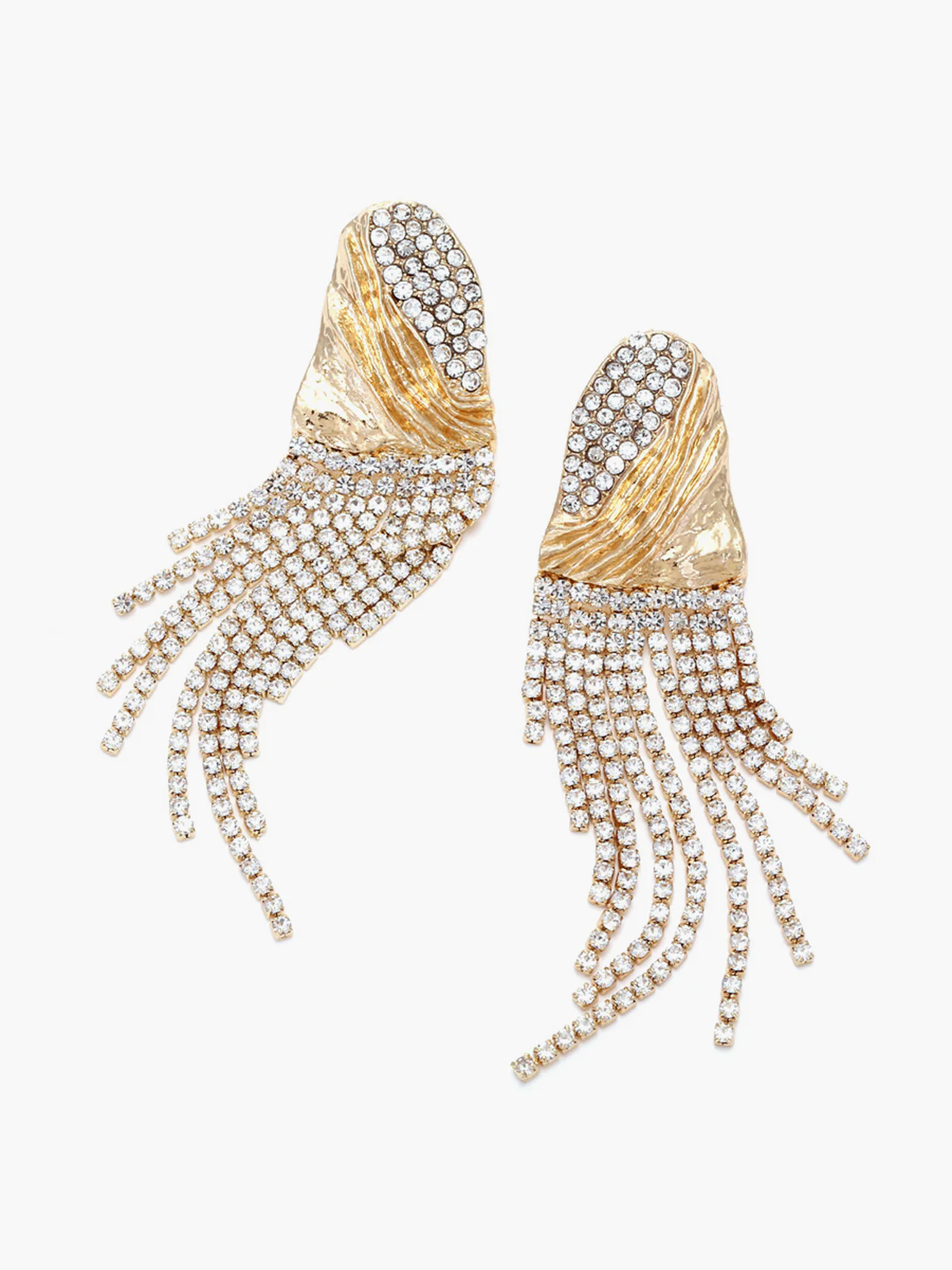 Crinkled Metal Rhinestone Earrings - Image 2