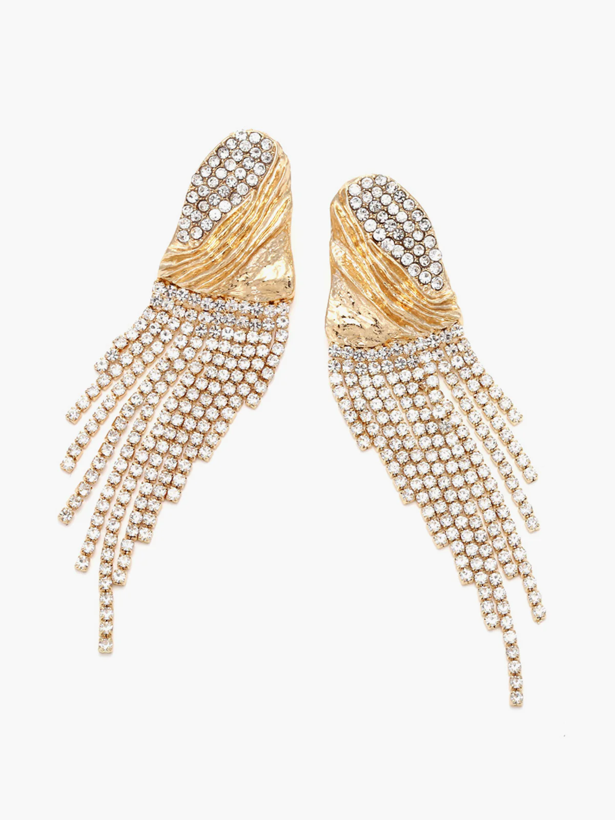 Crinkled Metal Rhinestone Earrings - Image 3