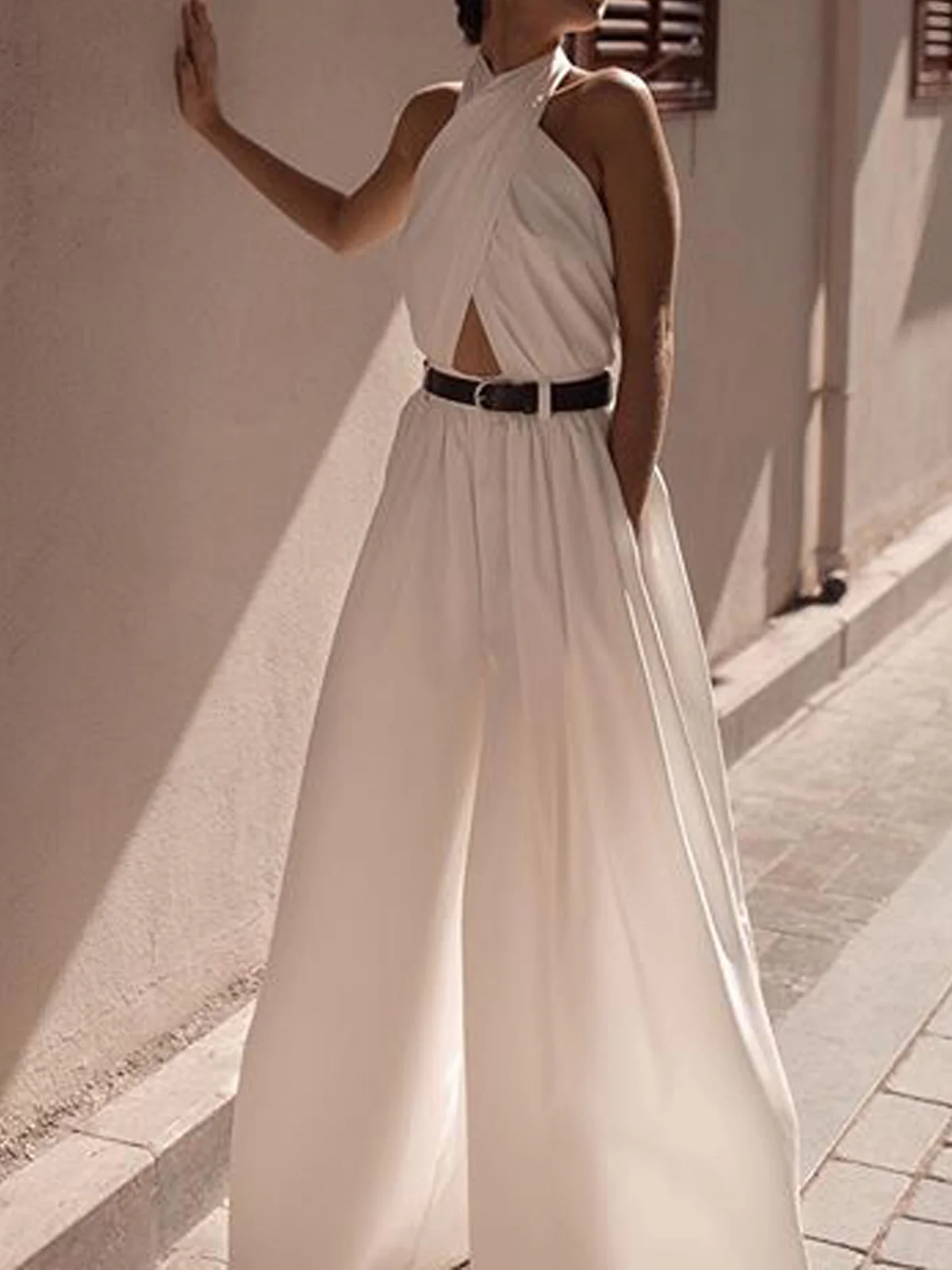 Criss Cross Halter Backless Jumpsuit Without Belt - Image 2