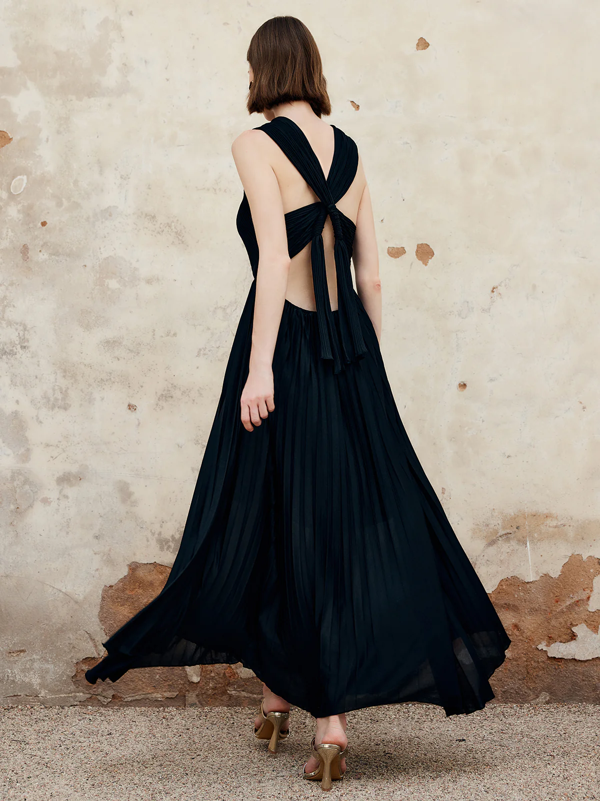 Criss Cross Pleated Long Dress - Image 5