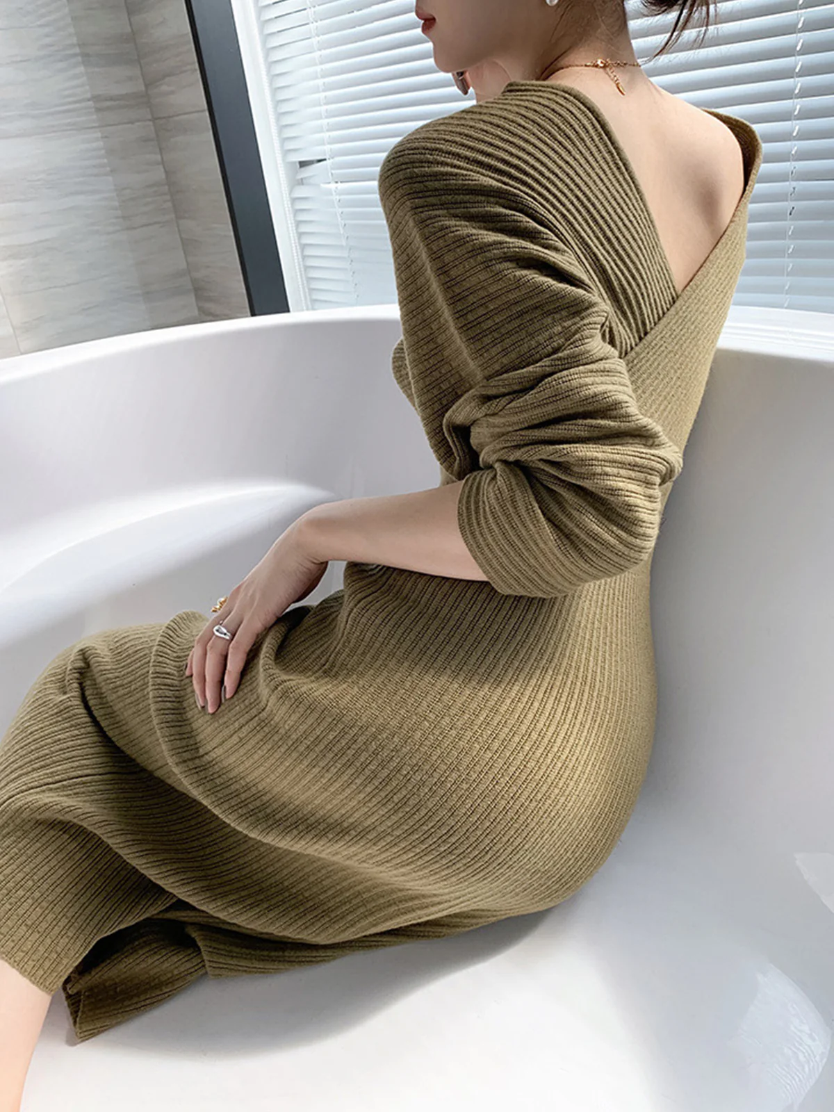 Criss Cross Sweater Dress Without Belt - Image 10
