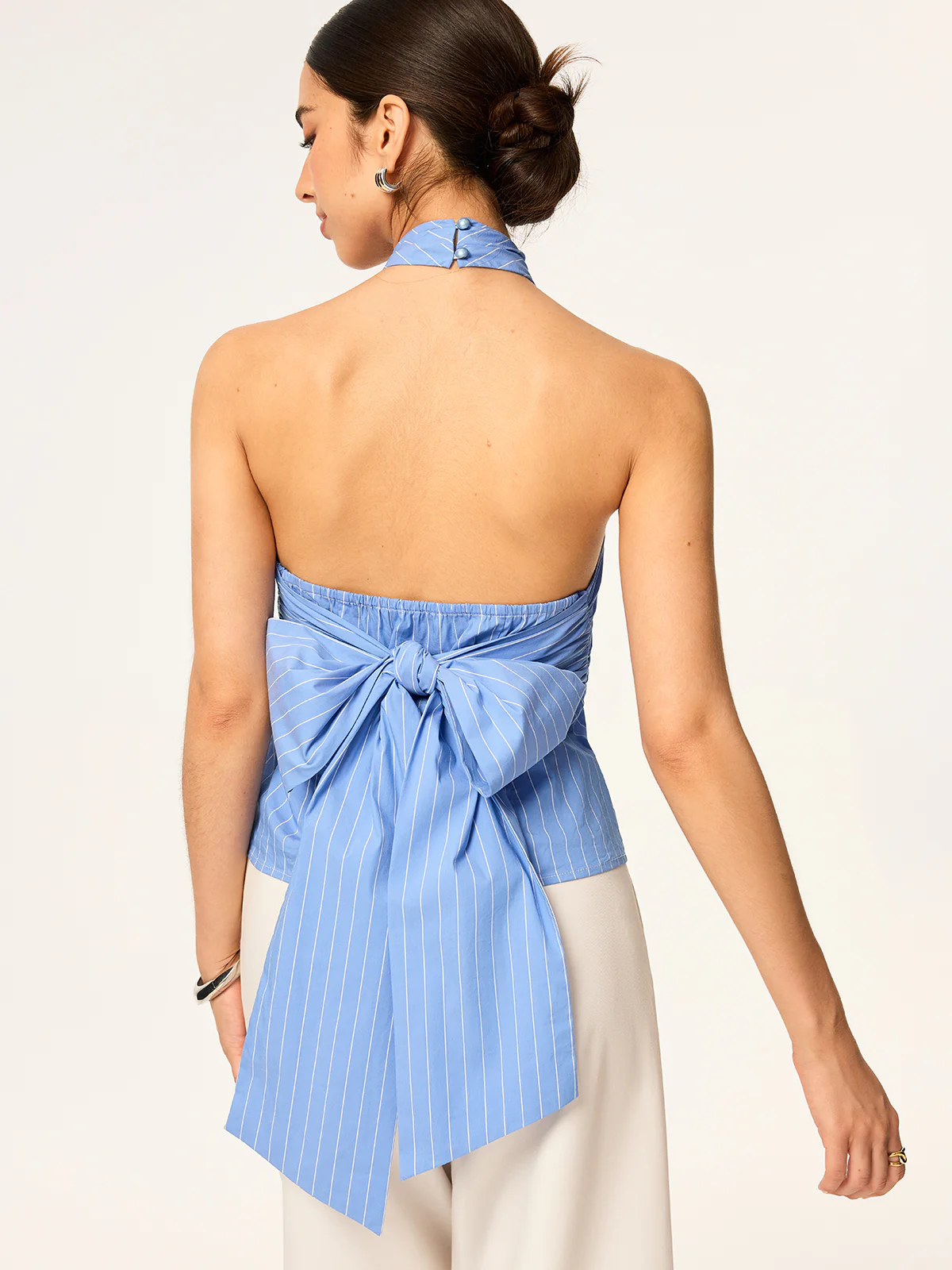 Crisscross Halter Neck Backless Bow Top - Image 6