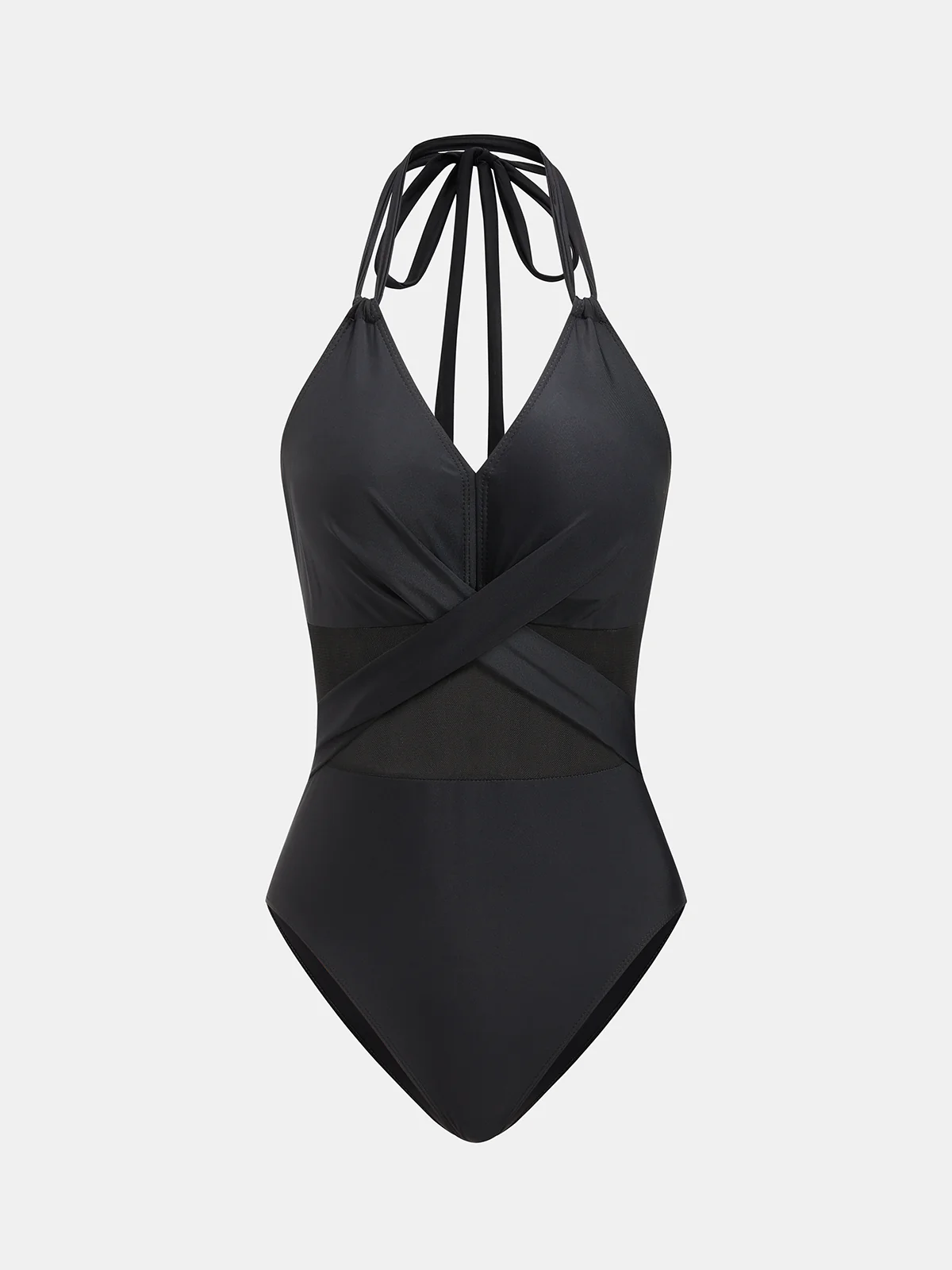 Crisscross Mesh Halter One Piece Swimsuit - Image 2