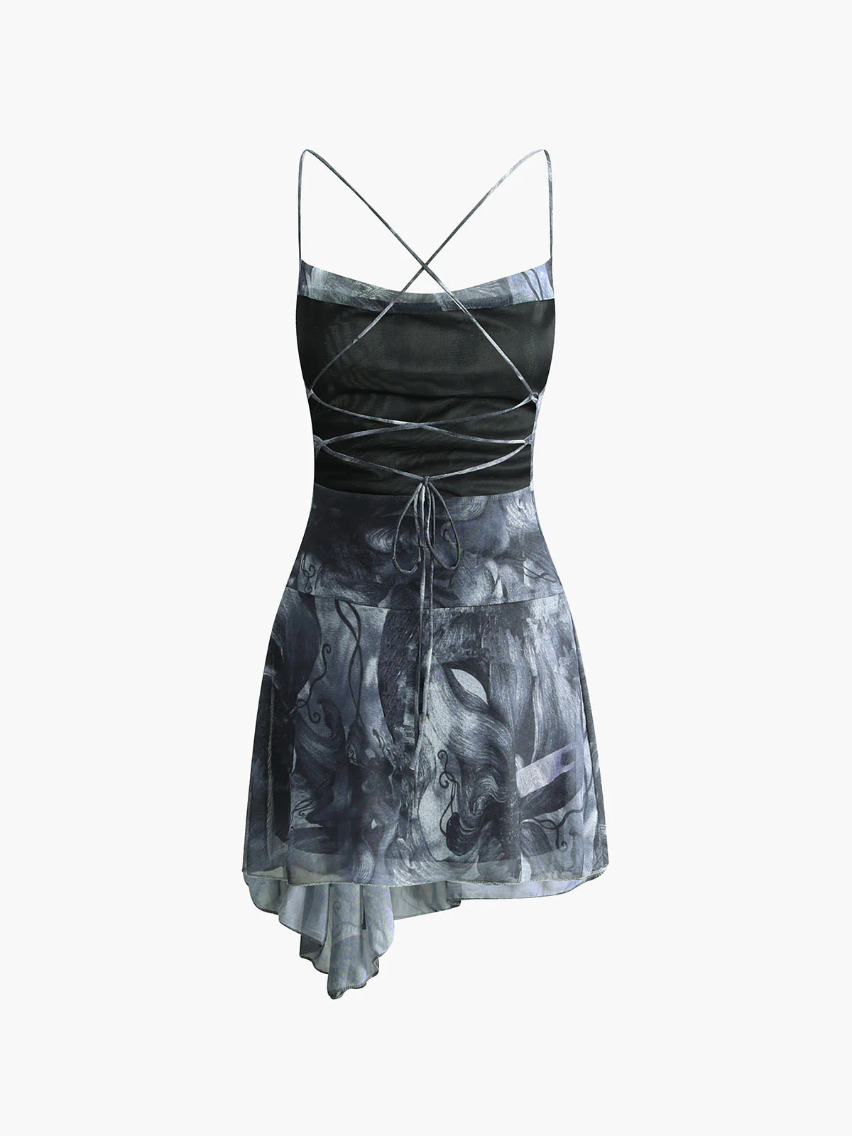 Crisscross Print Asymmetrical Hem Short Dress - Image 2