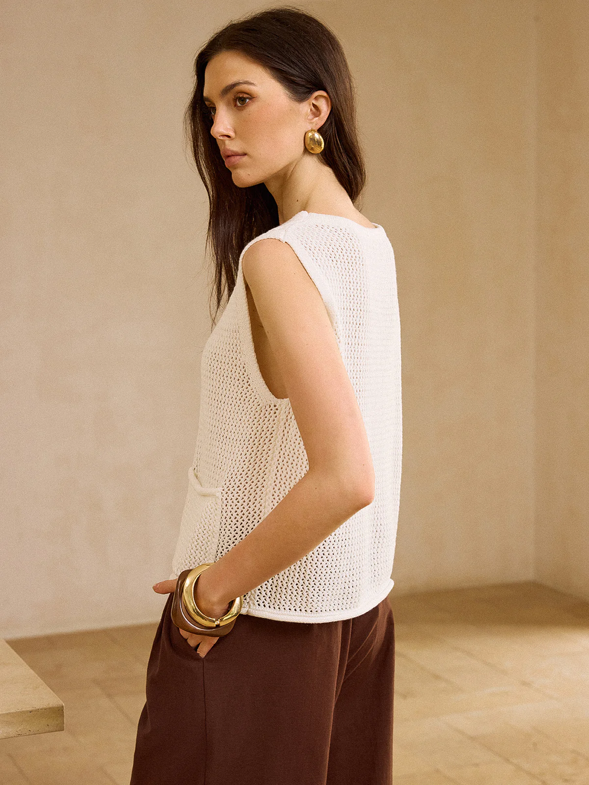 Crochet Button-Front Knit Vest - Image 4