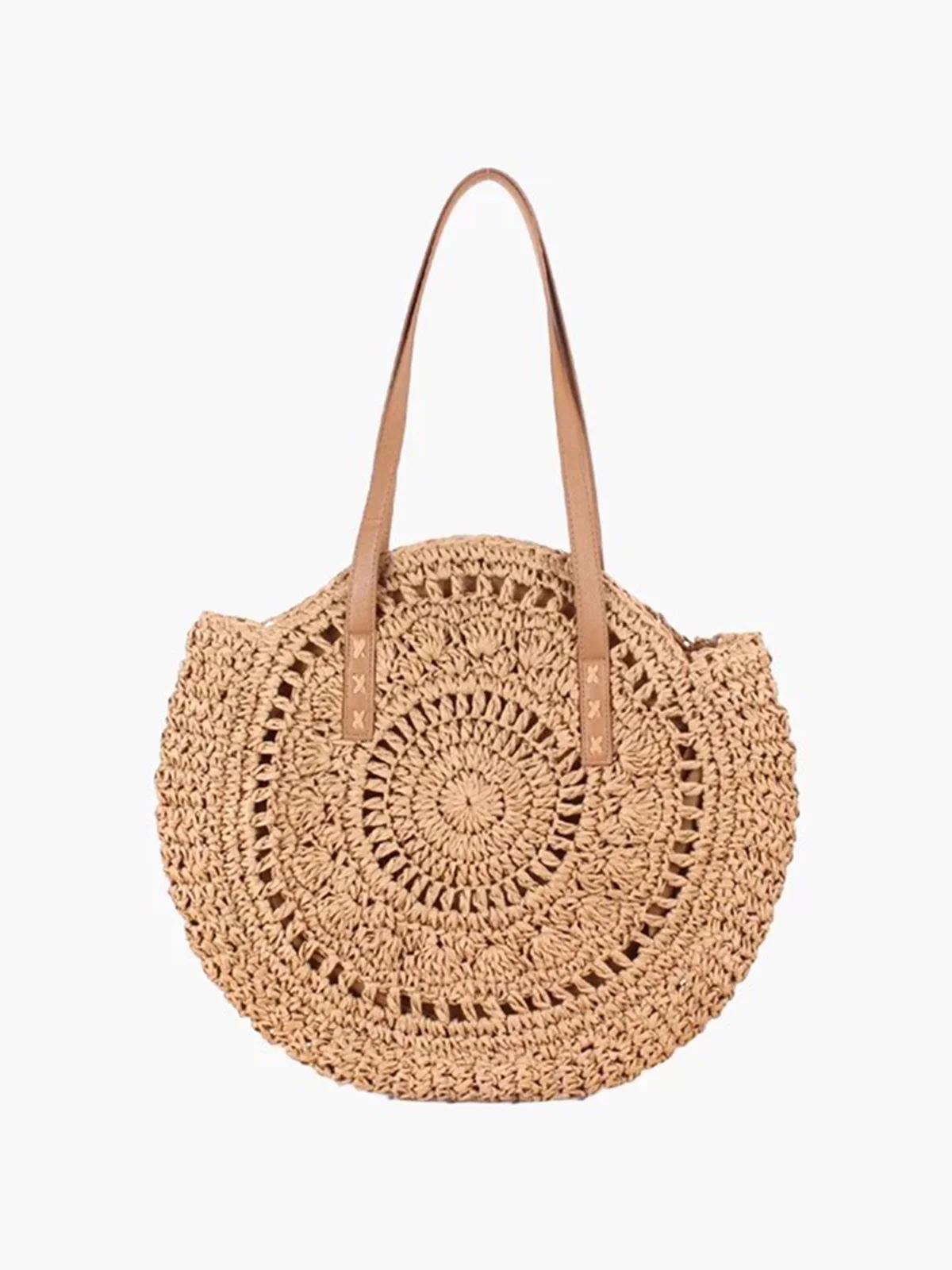 Crochet Circular Straw Tote Bag - Image 2