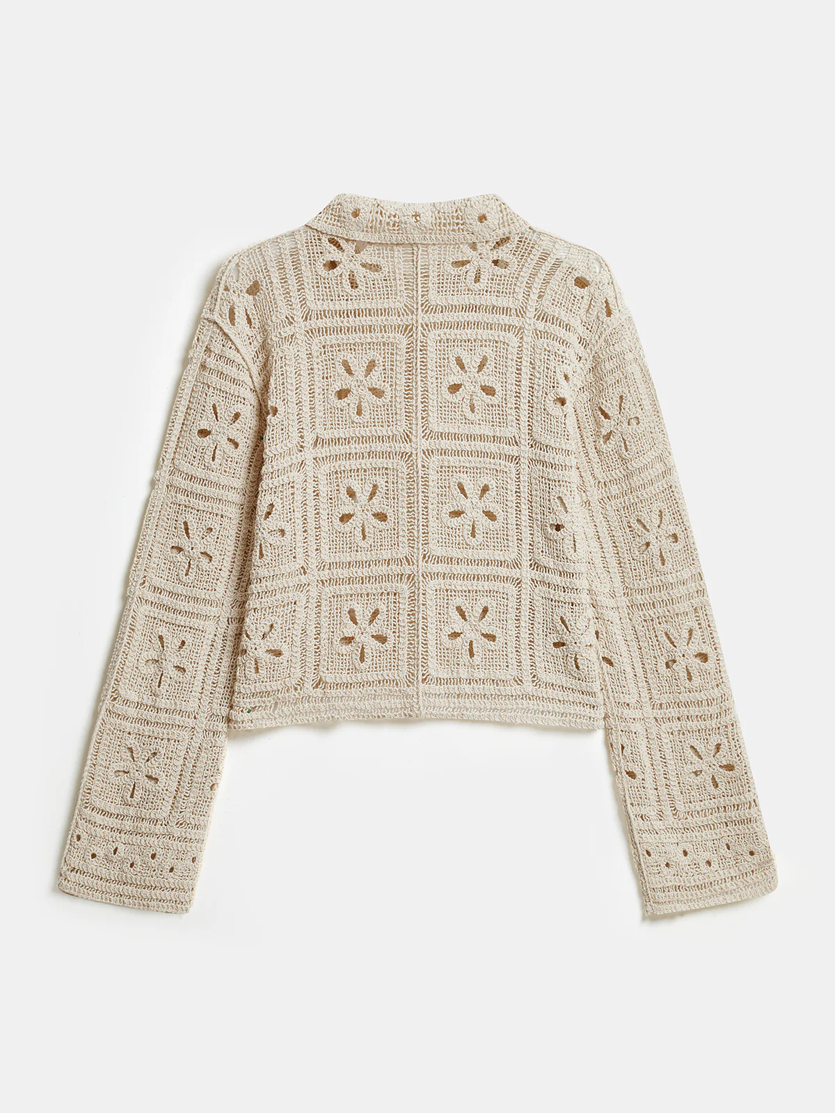 Crochet Floral Eyelet Long Sleeve Shirt - Image 2