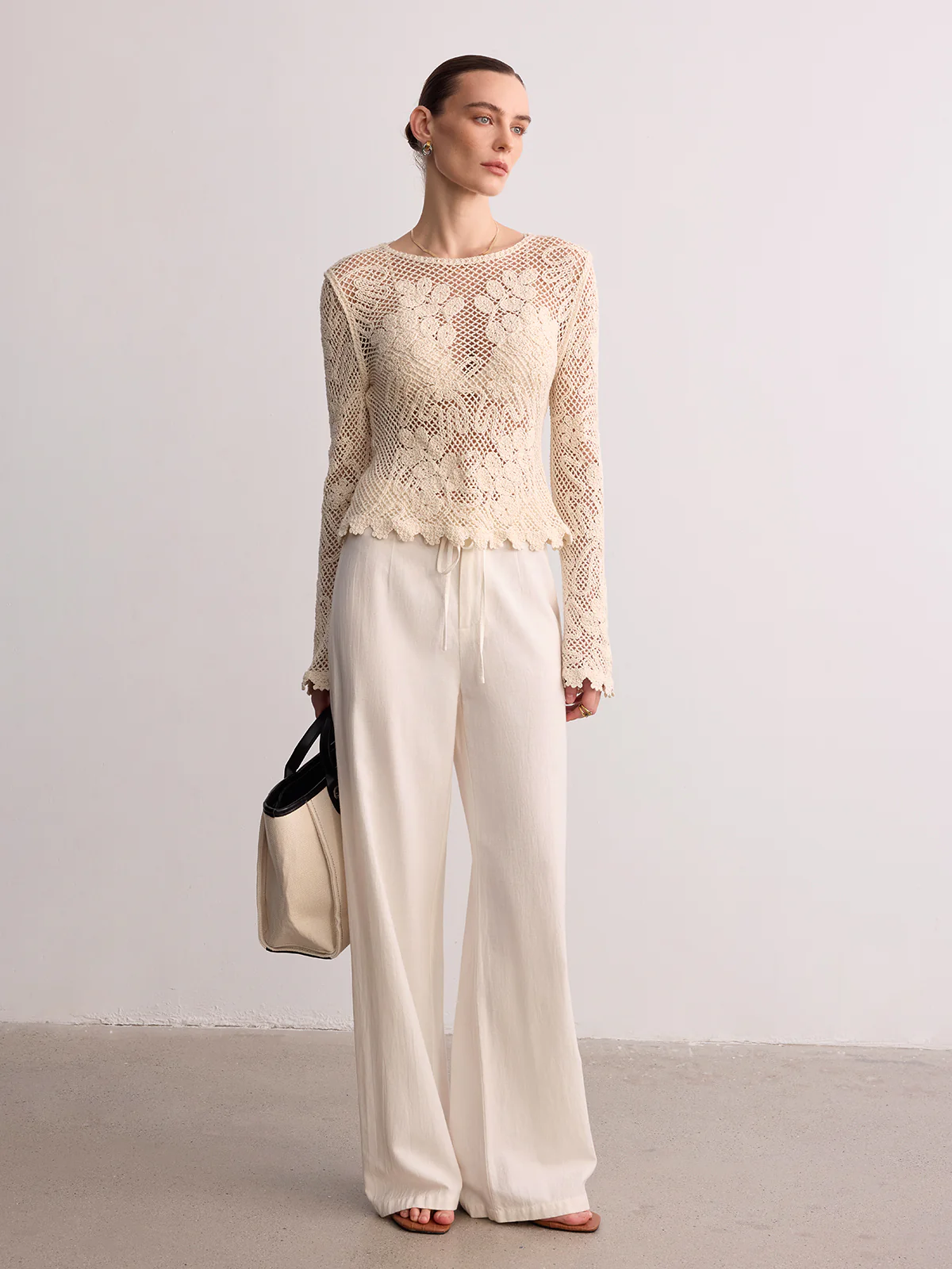 Crochet Lace Long Sleeve Knit Top - Image 2