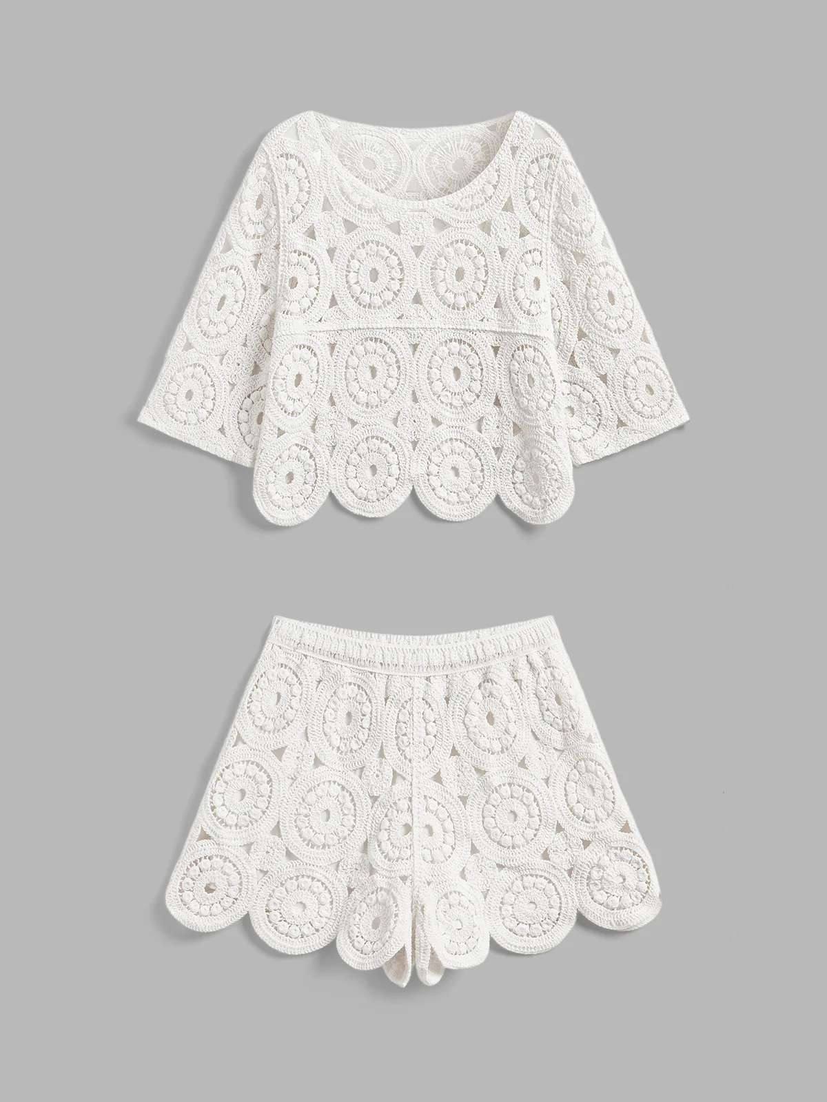 Crochet Lace Short sleeve Top & Shorts Set - Image 2