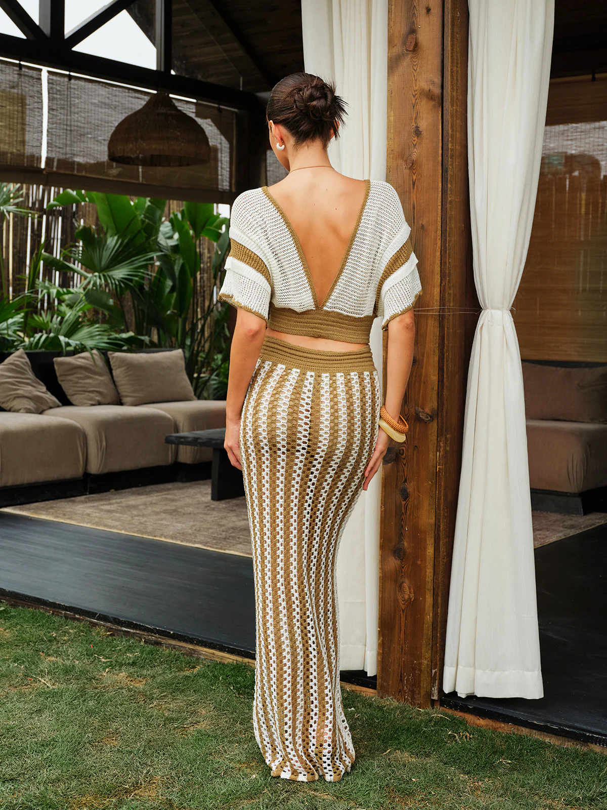 Crochet Stripe Skirt Set With Tassel Tie Waist - Image 5