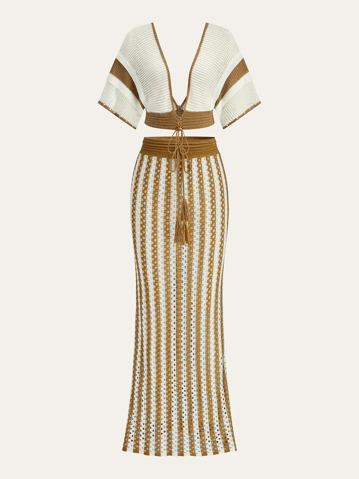 Crochet Stripe Skirt Set With Tassel Tie Waist - Image 6