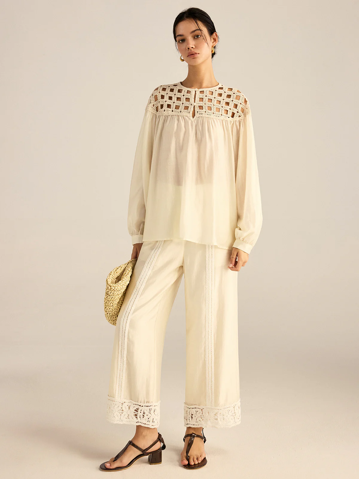 Semi-Sheer Crochet Tencel Blouse - Image 3