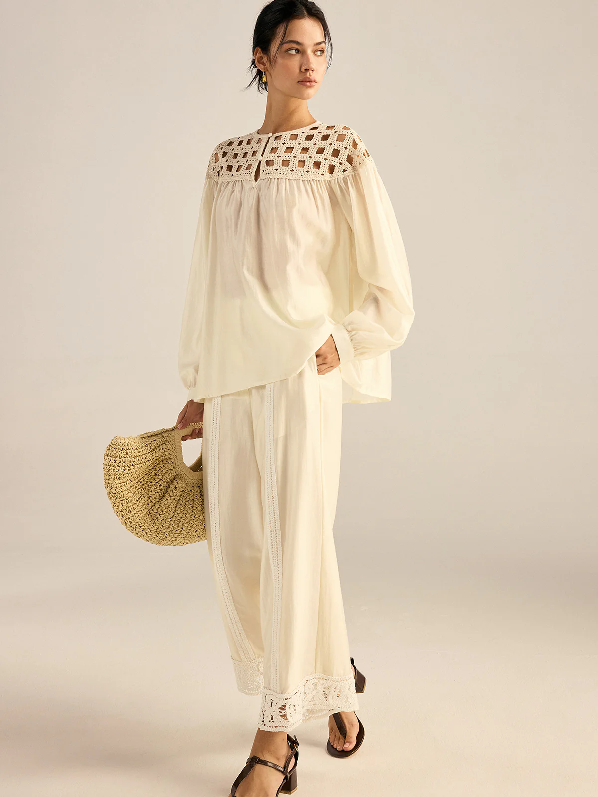 Crochet Tencel Wide-Leg Pants - Image 4