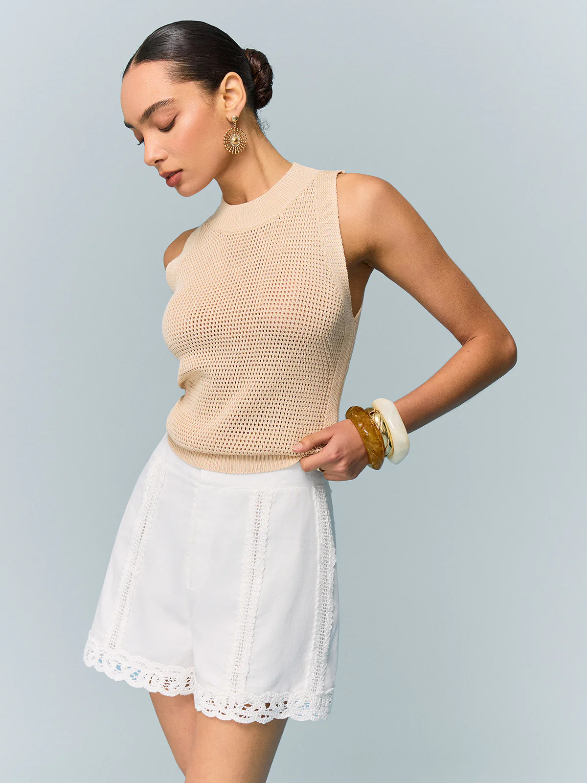 Crochet-Trimmed Wide-Leg Shorts - Image 4