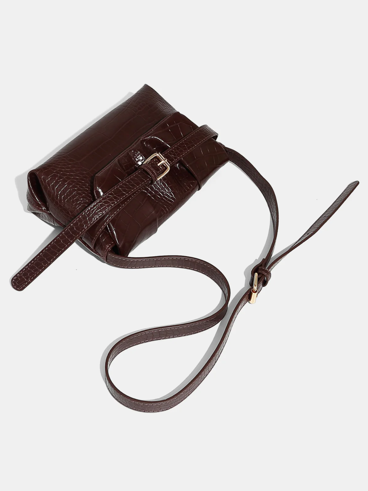 Crocodile-Embossed Buckle Crossbody Bag - Image 2