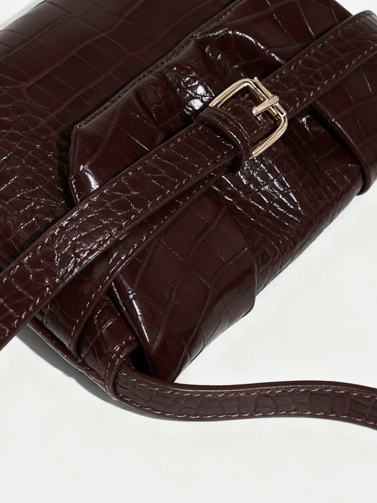 Crocodile-Embossed Buckle Crossbody Bag - Image 3