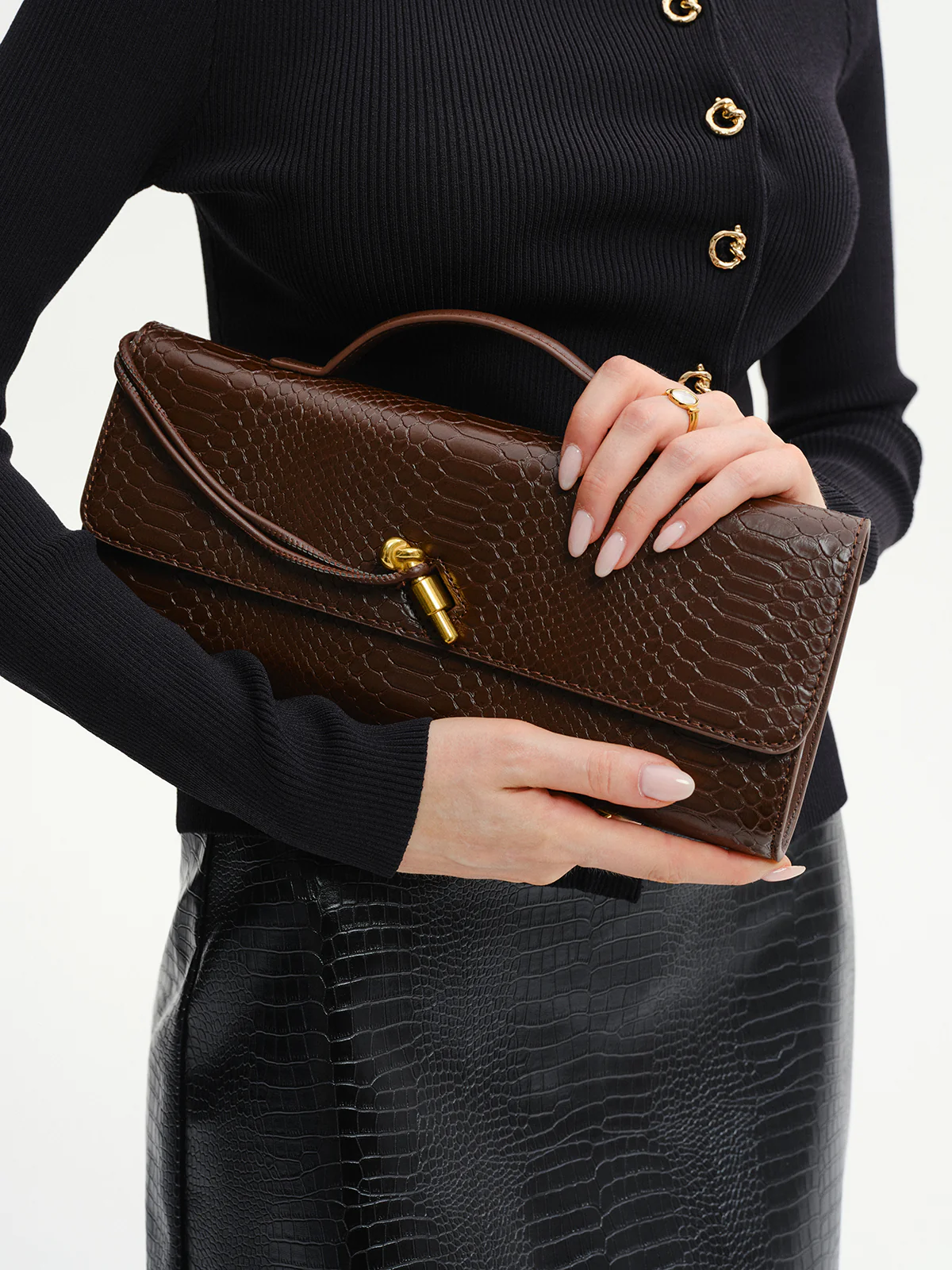 Crocodile Embossed PU Leather Bag - Image 4