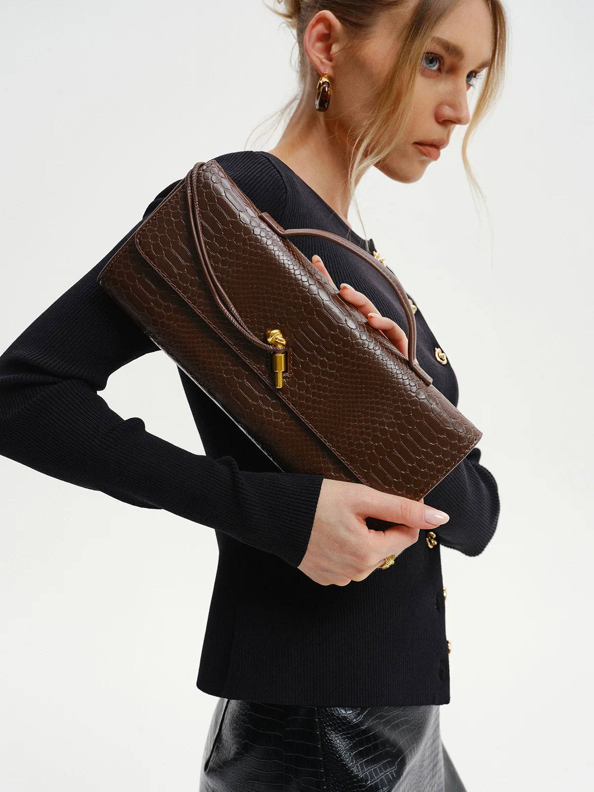 Crocodile Embossed PU Leather Bag - Image 5