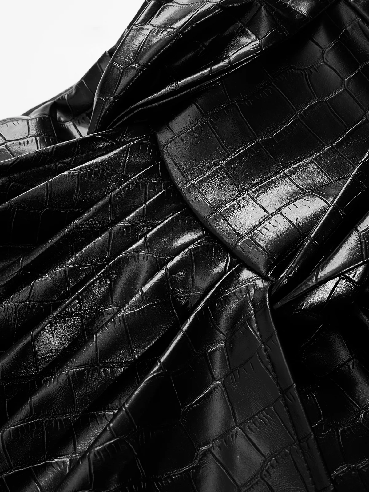Crocodile Faux Leather Ruched Midi Skirt - Image 4