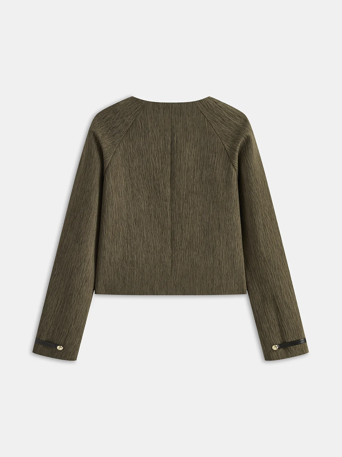 Cropped Jacket with Faux Leather Fasteners - Image 3