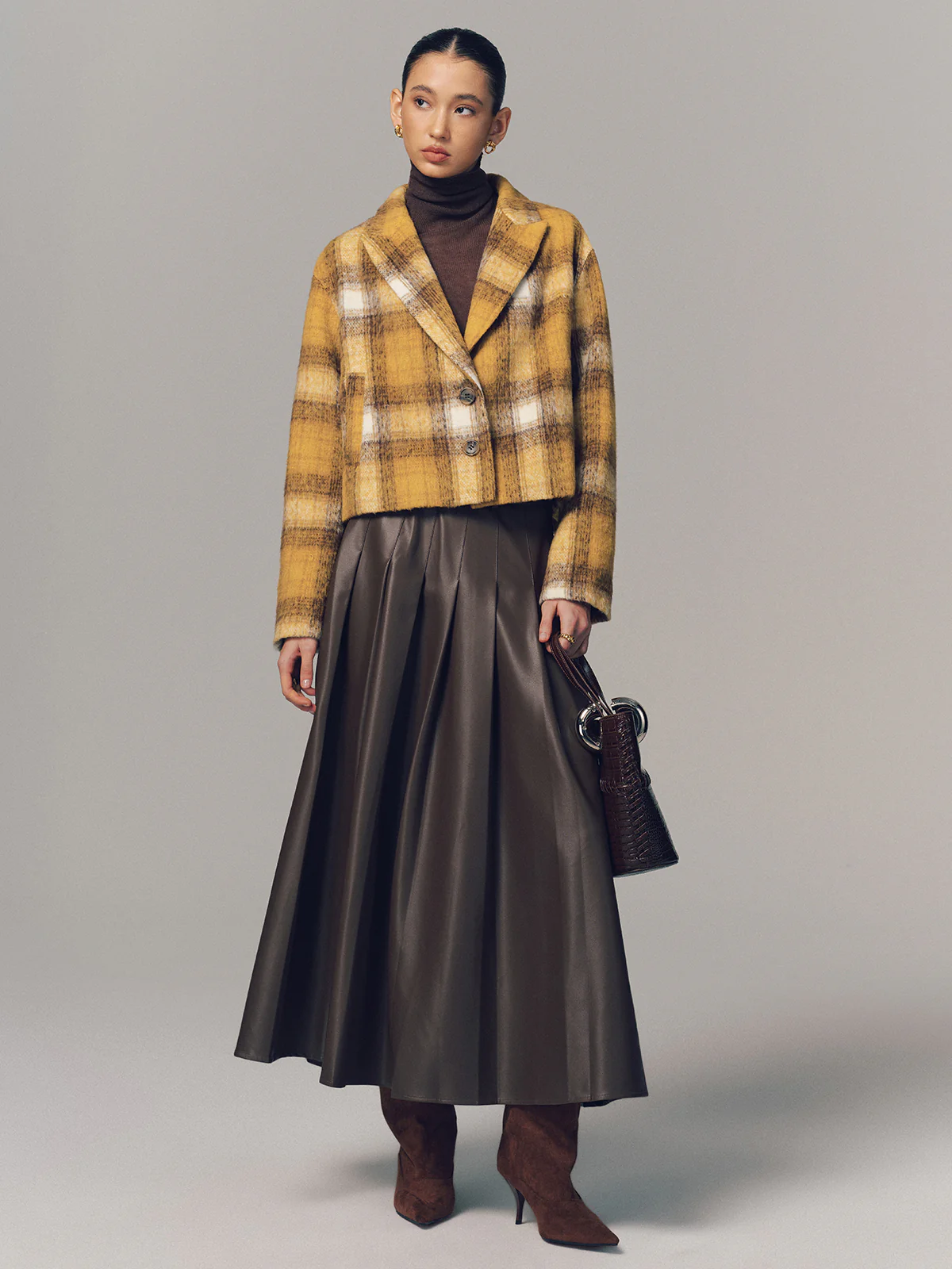 Cropped Plaid Felt Blazer - Image 2
