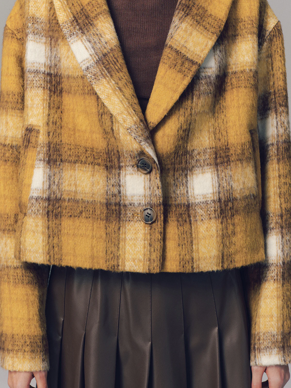 Cropped Plaid Felt Blazer - Image 4