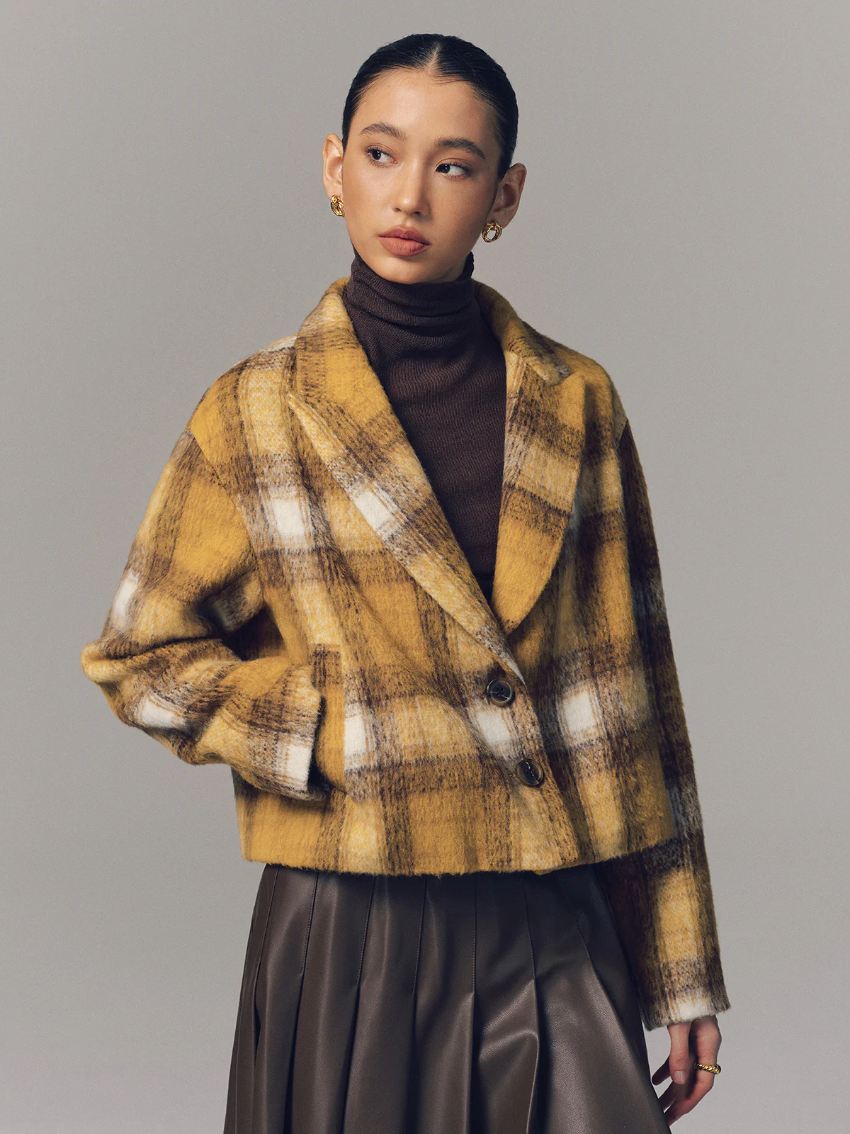 Cropped Plaid Felt Blazer - Image 5