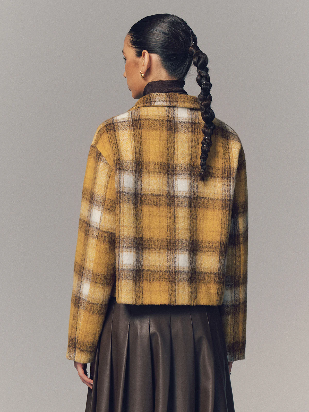 Cropped Plaid Felt Blazer - Image 6