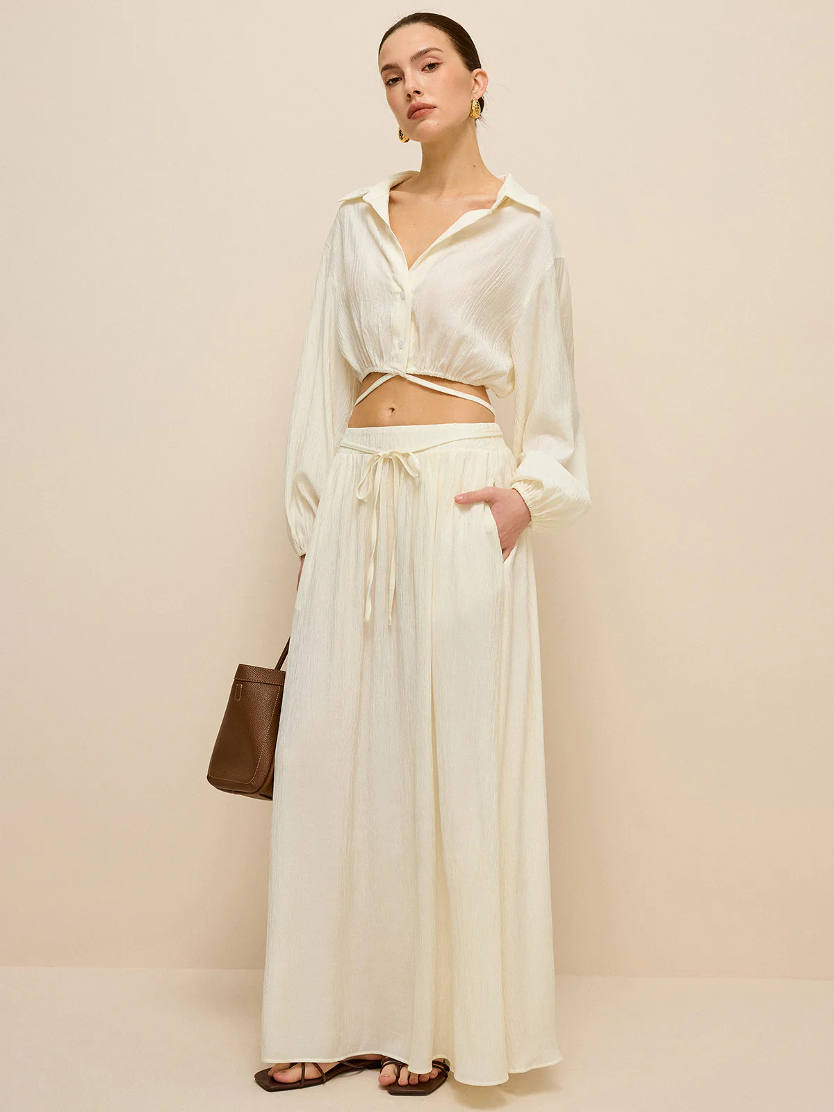Cropped Shirt with Crisscross Tie-Back - Image 2