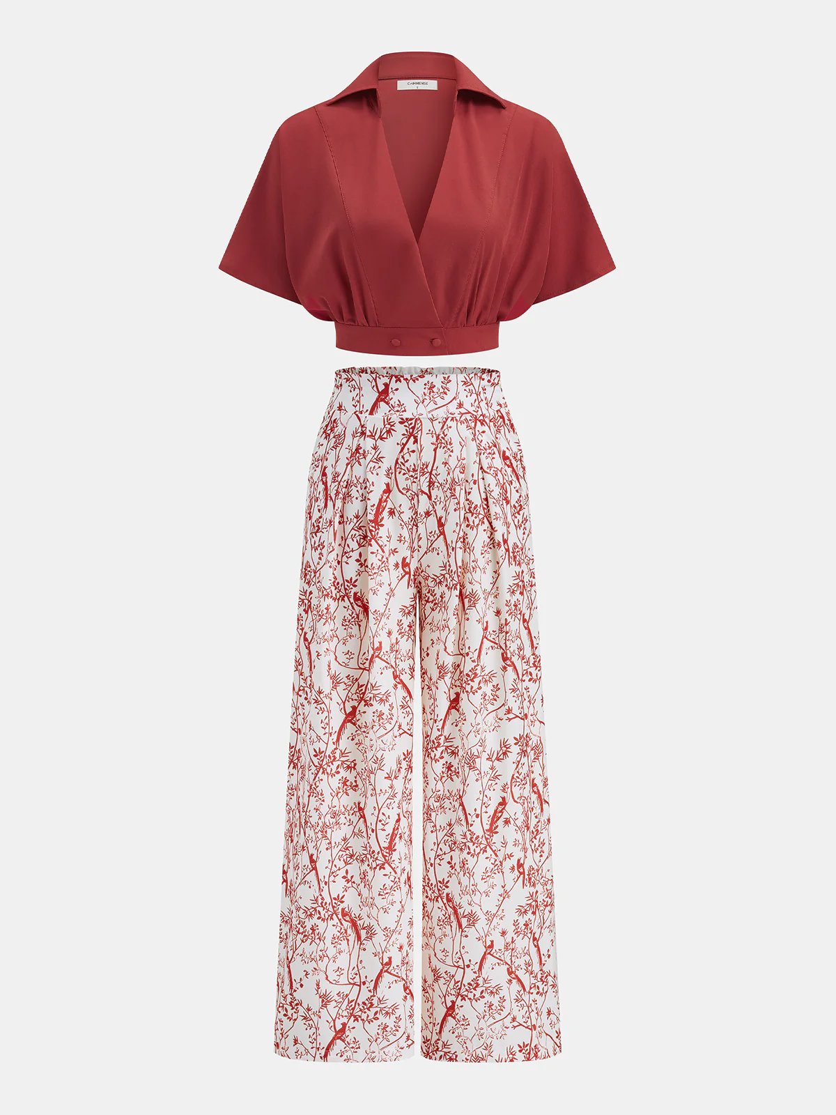 Cropped Top & Printed Wide Leg Pants