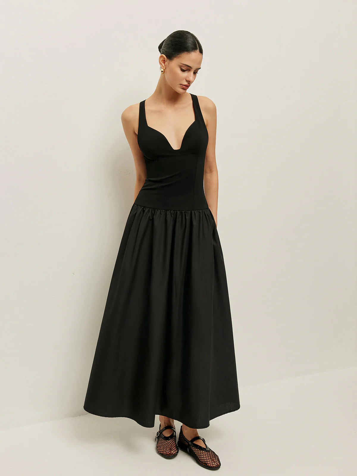 Cross Back Contrast Fabric Dress