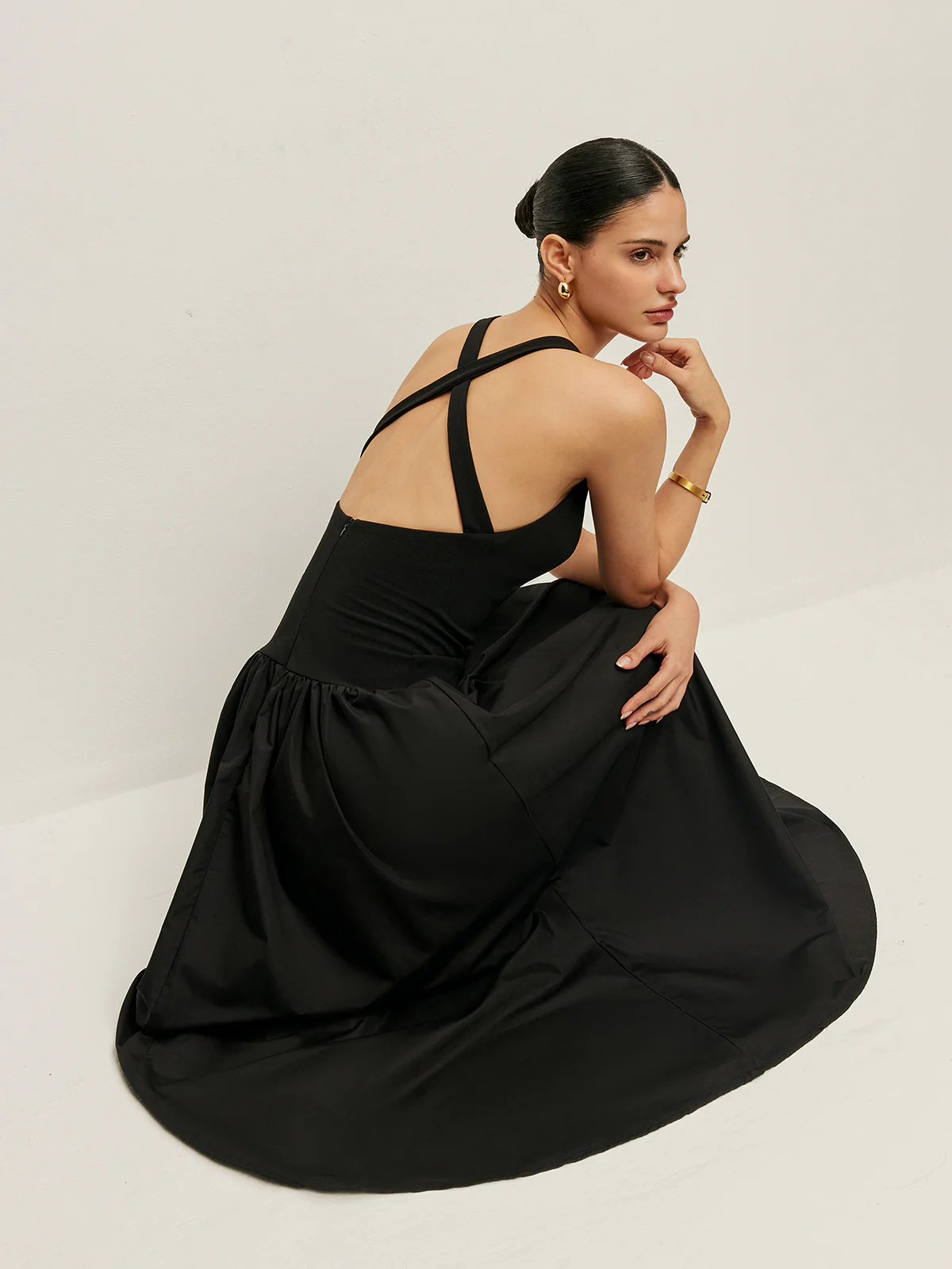 Cross Back Contrast Fabric Dress - Image 2