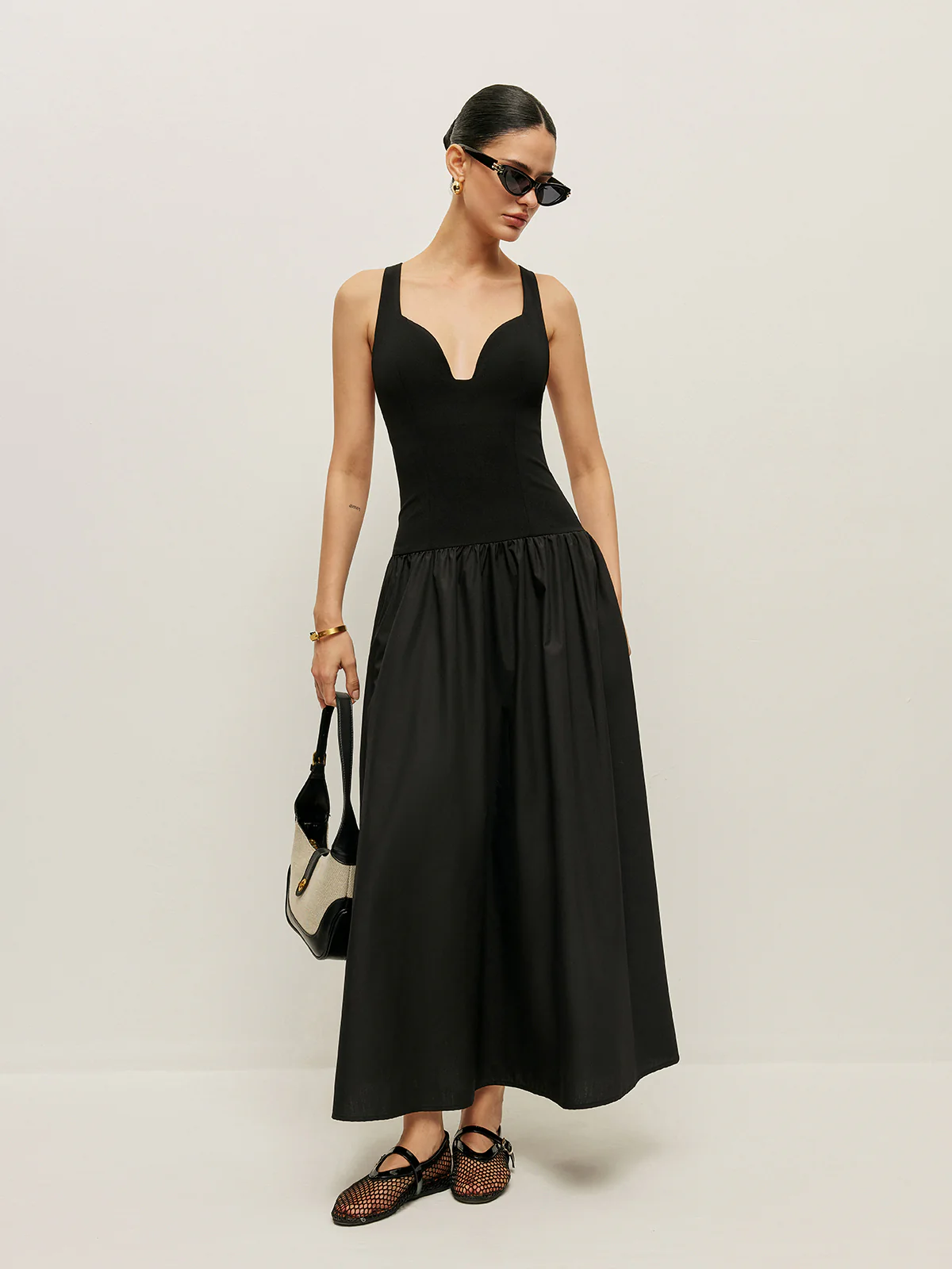 Cross Back Contrast Fabric Dress - Image 3