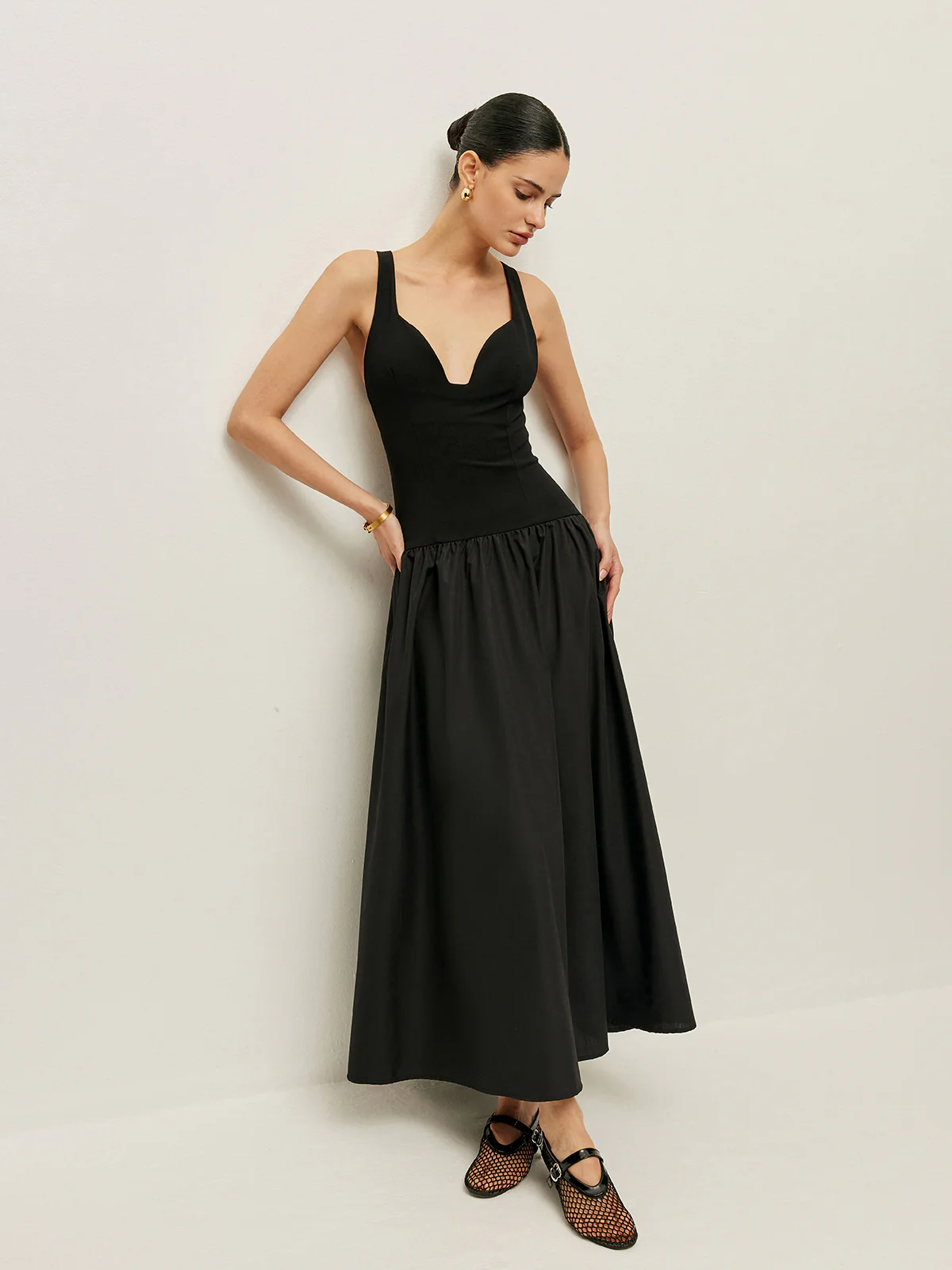 Cross Back Contrast Fabric Dress - Image 5
